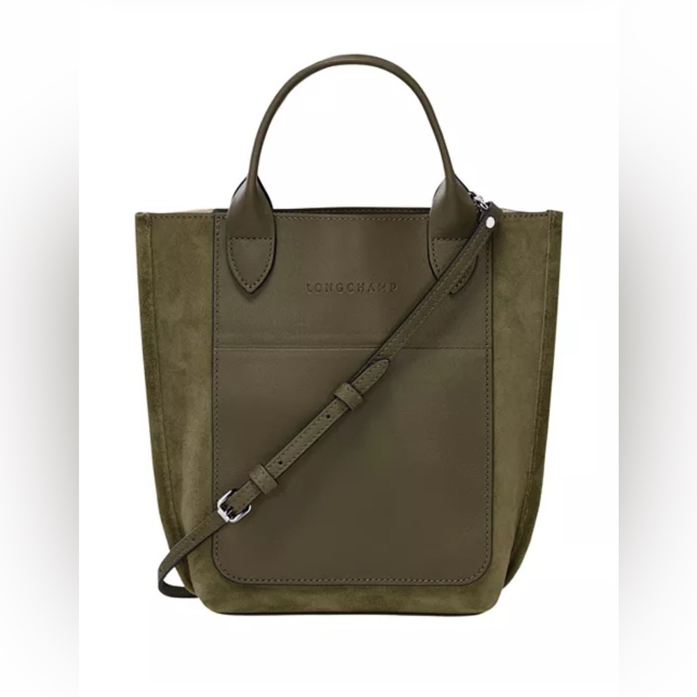 Longchamp Khaki Green Cabas Small Velvet Top Handle Bag - Picture 3 of 13